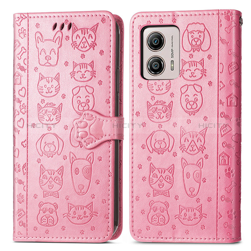 Coque Portefeuille Motif Fantaisie Livre Cuir Etui Clapet S03D pour Motorola Moto G53j 5G Rose Plus