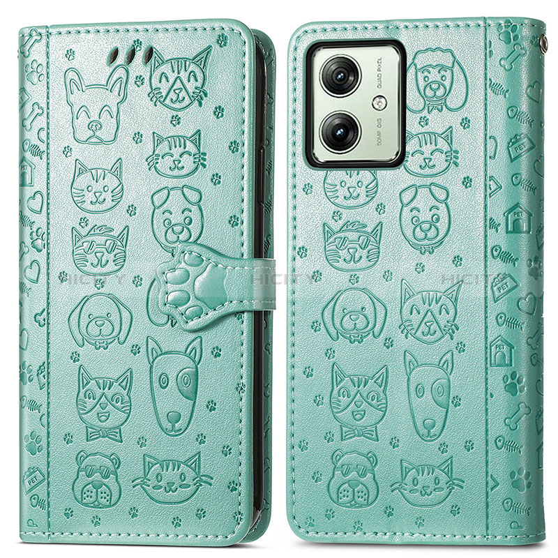 Coque Portefeuille Motif Fantaisie Livre Cuir Etui Clapet S03D pour Motorola Moto G54 5G Vert Plus