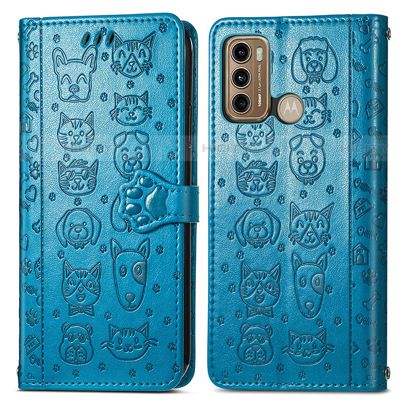 Coque Portefeuille Motif Fantaisie Livre Cuir Etui Clapet S03D pour Motorola Moto G60 Bleu Plus