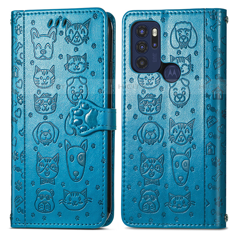 Coque Portefeuille Motif Fantaisie Livre Cuir Etui Clapet S03D pour Motorola Moto G60s Bleu Plus