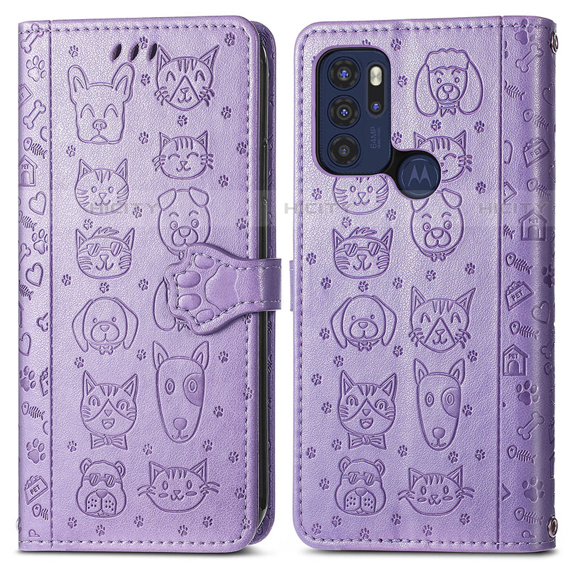 Coque Portefeuille Motif Fantaisie Livre Cuir Etui Clapet S03D pour Motorola Moto G60s Violet Plus