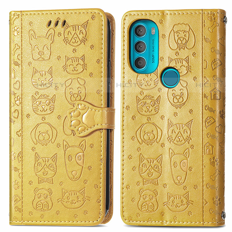 Coque Portefeuille Motif Fantaisie Livre Cuir Etui Clapet S03D pour Motorola Moto G71 5G Jaune Plus