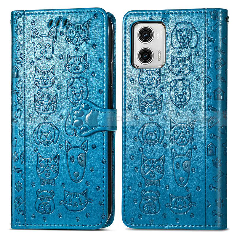 Coque Portefeuille Motif Fantaisie Livre Cuir Etui Clapet S03D pour Motorola Moto G73 5G Bleu Plus