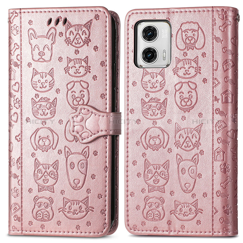 Coque Portefeuille Motif Fantaisie Livre Cuir Etui Clapet S03D pour Motorola Moto G73 5G Or Rose Plus