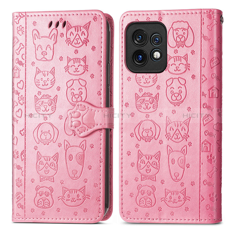 Coque Portefeuille Motif Fantaisie Livre Cuir Etui Clapet S03D pour Motorola Moto X40 5G Rose Plus