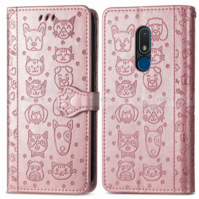 Coque Portefeuille Motif Fantaisie Livre Cuir Etui Clapet S03D pour Nokia C3 Or Rose Plus