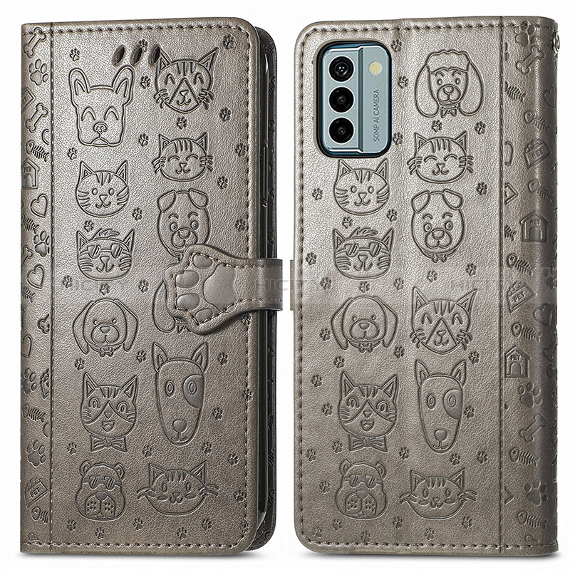 Coque Portefeuille Motif Fantaisie Livre Cuir Etui Clapet S03D pour Nokia G22 Gris Plus