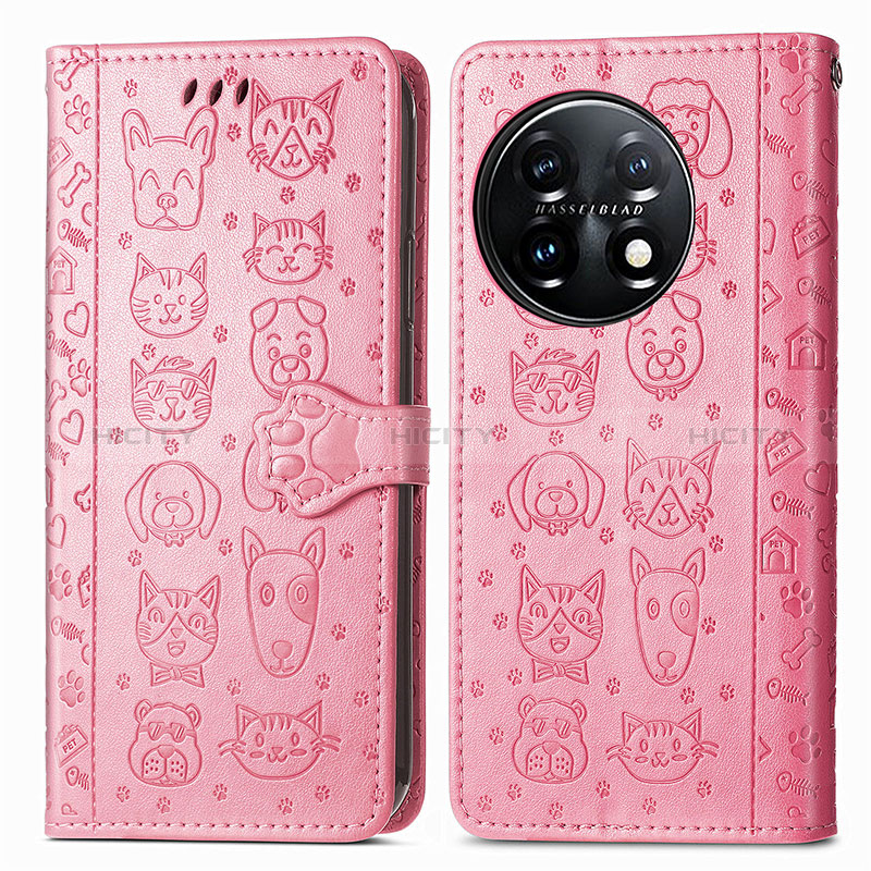 Coque Portefeuille Motif Fantaisie Livre Cuir Etui Clapet S03D pour OnePlus 11 5G Rose Plus