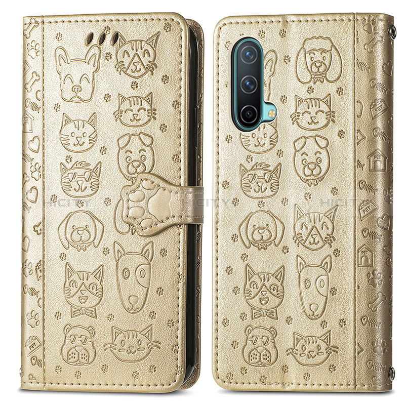 Coque Portefeuille Motif Fantaisie Livre Cuir Etui Clapet S03D pour OnePlus Nord CE 5G Or Plus