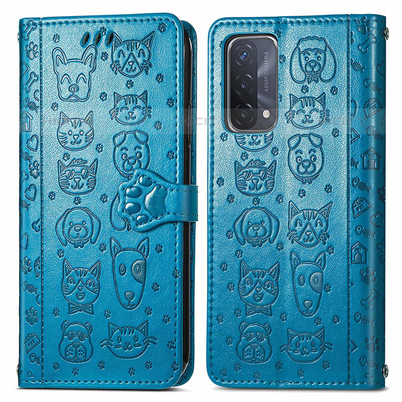 Coque Portefeuille Motif Fantaisie Livre Cuir Etui Clapet S03D pour OnePlus Nord N200 5G Bleu Plus