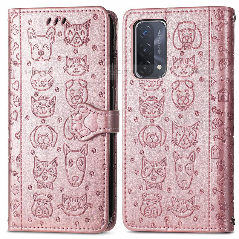 Coque Portefeuille Motif Fantaisie Livre Cuir Etui Clapet S03D pour OnePlus Nord N200 5G Or Rose Plus