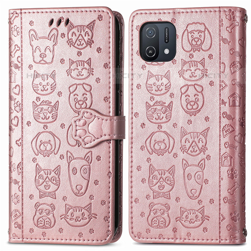 Coque Portefeuille Motif Fantaisie Livre Cuir Etui Clapet S03D pour Oppo A16K Or Rose Plus