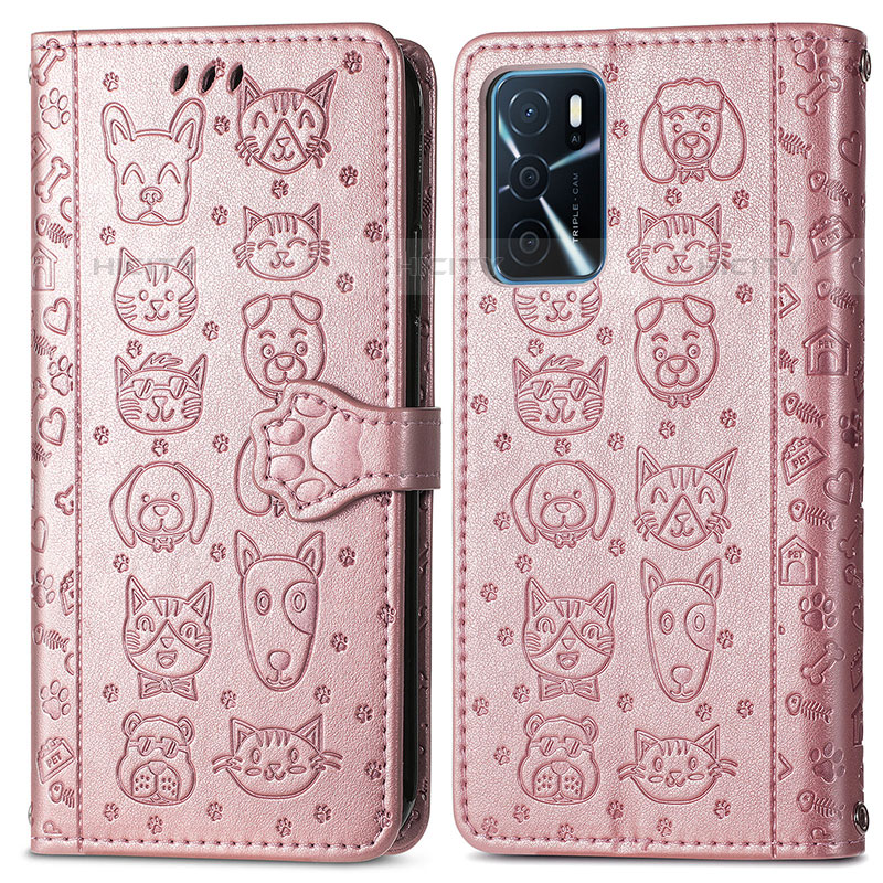 Coque Portefeuille Motif Fantaisie Livre Cuir Etui Clapet S03D pour Oppo A16s Or Rose Plus