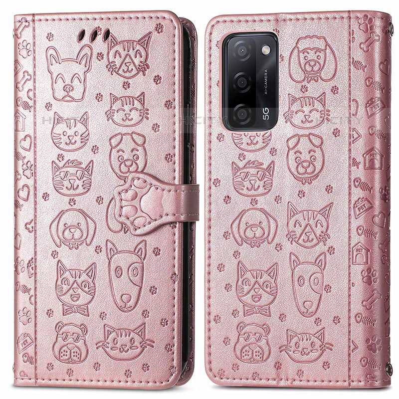 Coque Portefeuille Motif Fantaisie Livre Cuir Etui Clapet S03D pour Oppo A53s 5G Or Rose Plus