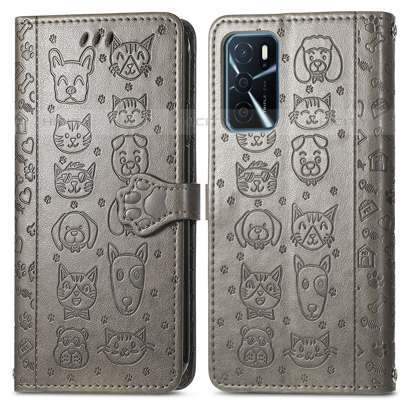 Coque Portefeuille Motif Fantaisie Livre Cuir Etui Clapet S03D pour Oppo A54s Gris Plus