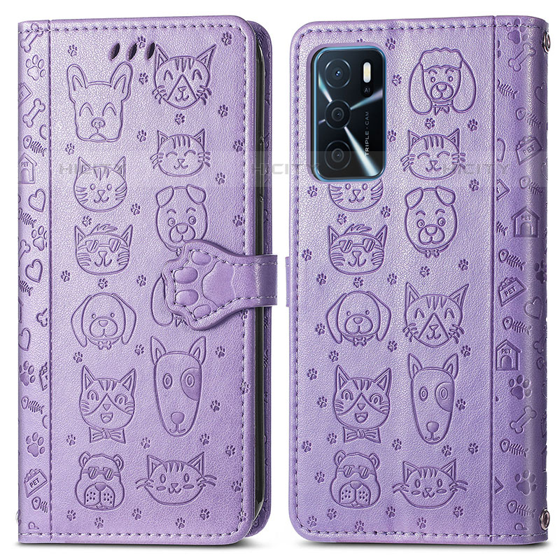 Coque Portefeuille Motif Fantaisie Livre Cuir Etui Clapet S03D pour Oppo A54s Violet Plus