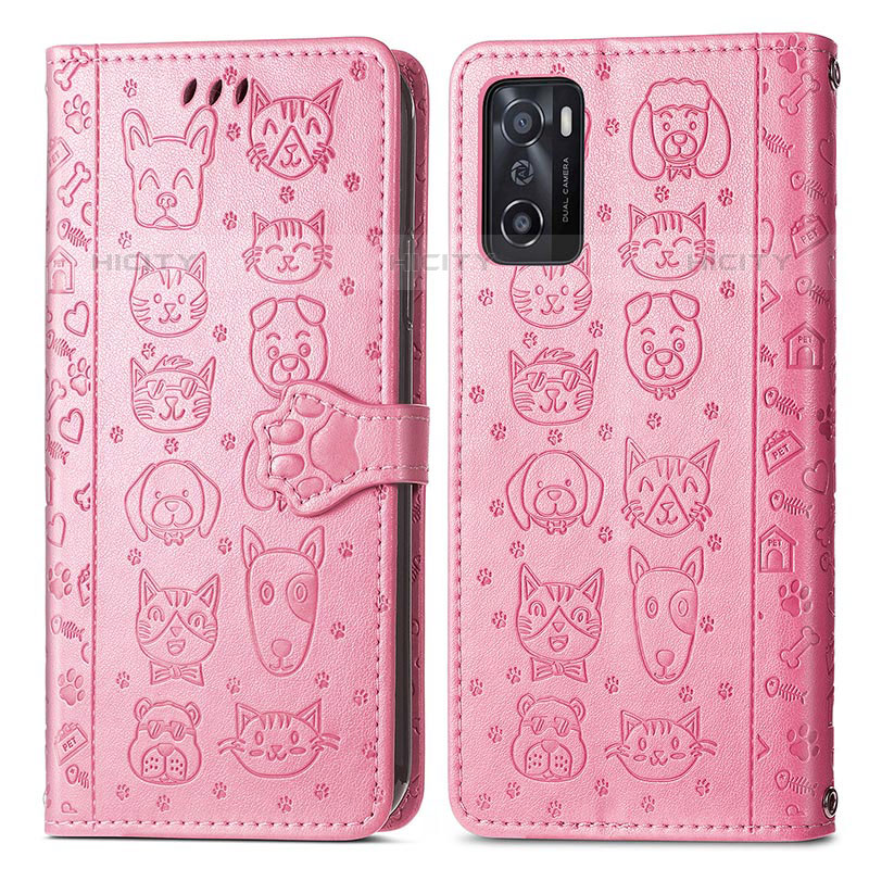 Coque Portefeuille Motif Fantaisie Livre Cuir Etui Clapet S03D pour Oppo A55S 5G Rose Plus