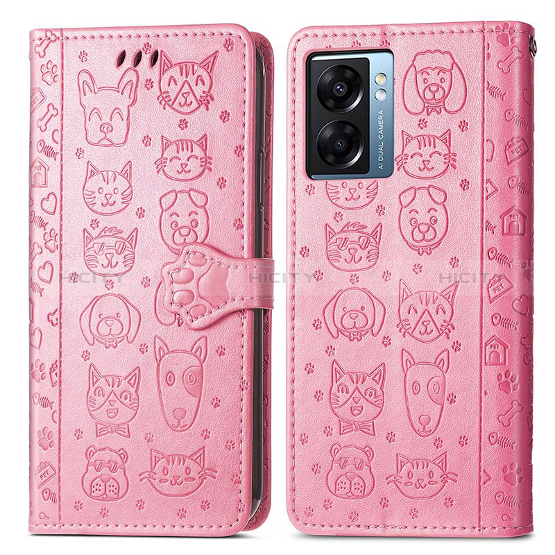 Coque Portefeuille Motif Fantaisie Livre Cuir Etui Clapet S03D pour Oppo A56S 5G Rose Plus