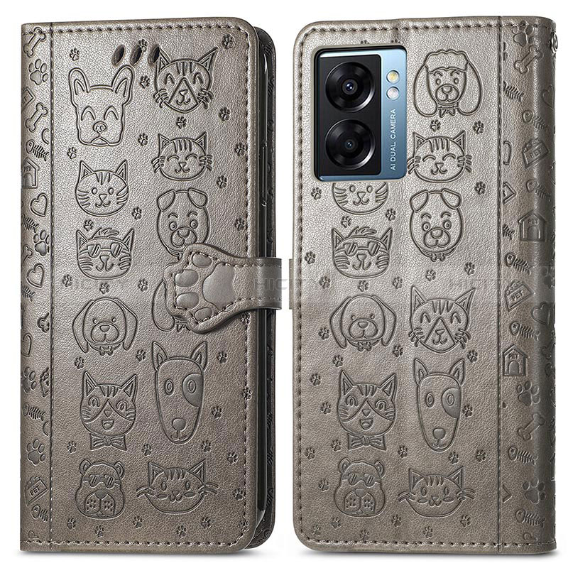 Coque Portefeuille Motif Fantaisie Livre Cuir Etui Clapet S03D pour Oppo A57 5G Gris Plus