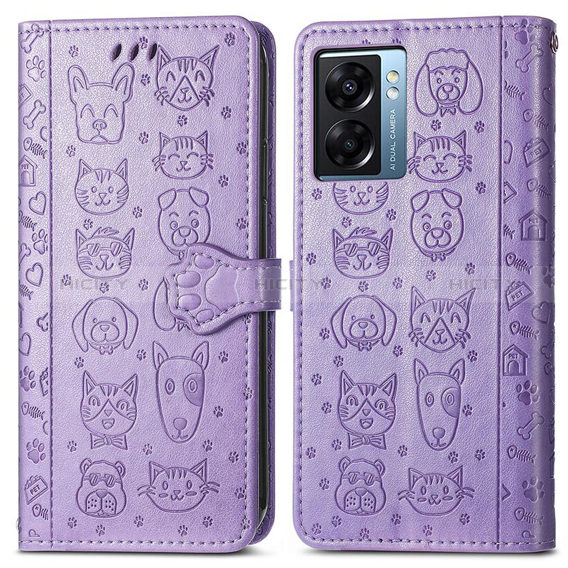 Coque Portefeuille Motif Fantaisie Livre Cuir Etui Clapet S03D pour Oppo A77 5G Violet Plus