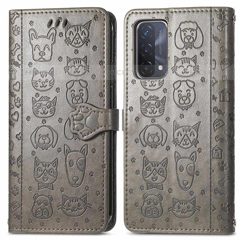 Coque Portefeuille Motif Fantaisie Livre Cuir Etui Clapet S03D pour Oppo A93 5G Gris Plus