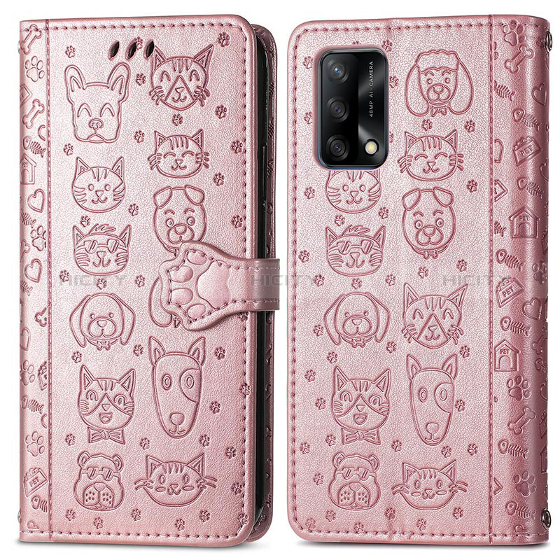 Coque Portefeuille Motif Fantaisie Livre Cuir Etui Clapet S03D pour Oppo A95 4G Or Rose Plus