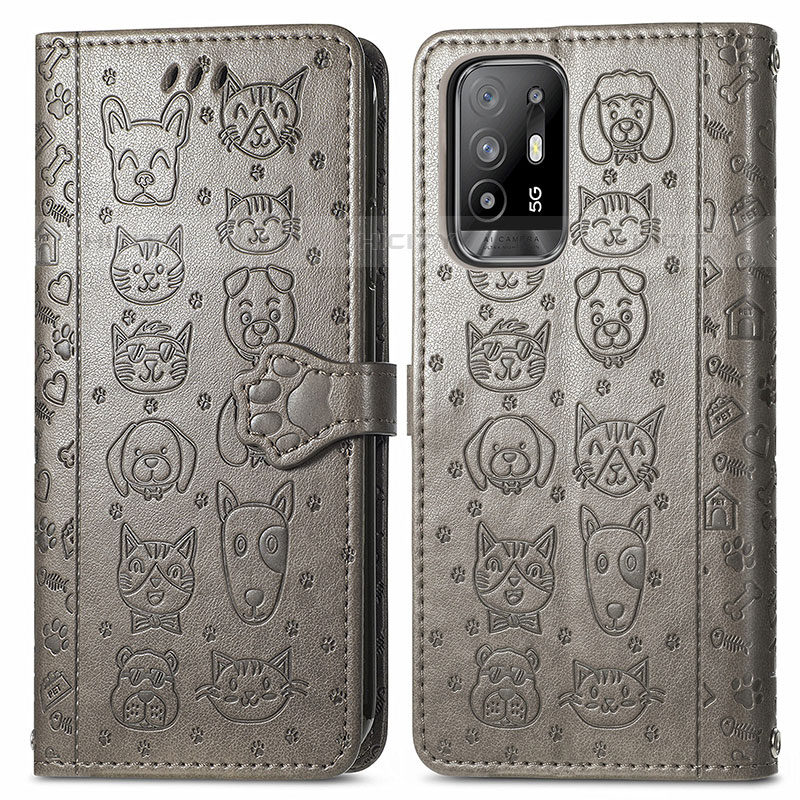 Coque Portefeuille Motif Fantaisie Livre Cuir Etui Clapet S03D pour Oppo A95 5G Gris Plus