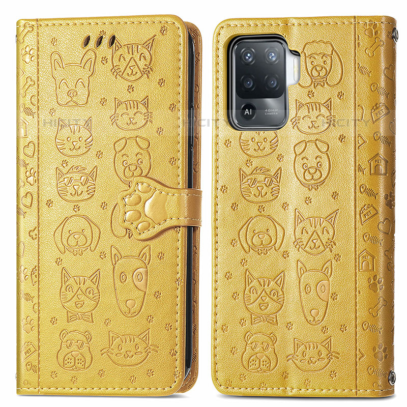 Coque Portefeuille Motif Fantaisie Livre Cuir Etui Clapet S03D pour Oppo F19 Pro Jaune Plus