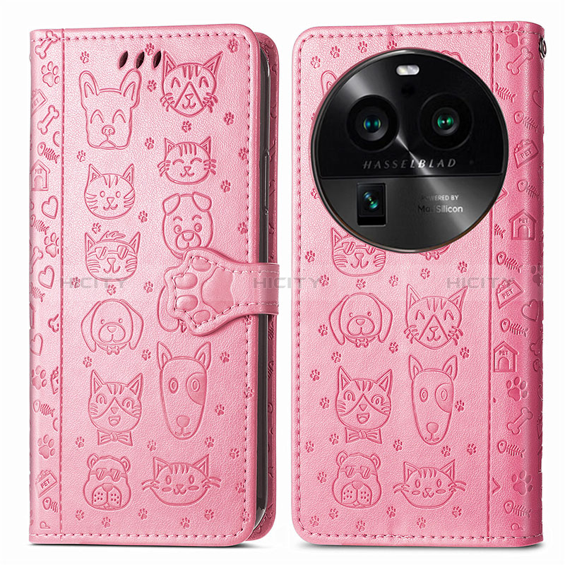 Coque Portefeuille Motif Fantaisie Livre Cuir Etui Clapet S03D pour Oppo Find X6 5G Rose Plus