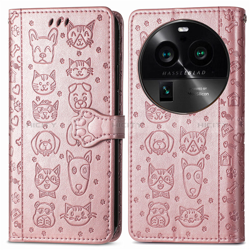 Coque Portefeuille Motif Fantaisie Livre Cuir Etui Clapet S03D pour Oppo Find X6 Pro 5G Or Rose Plus