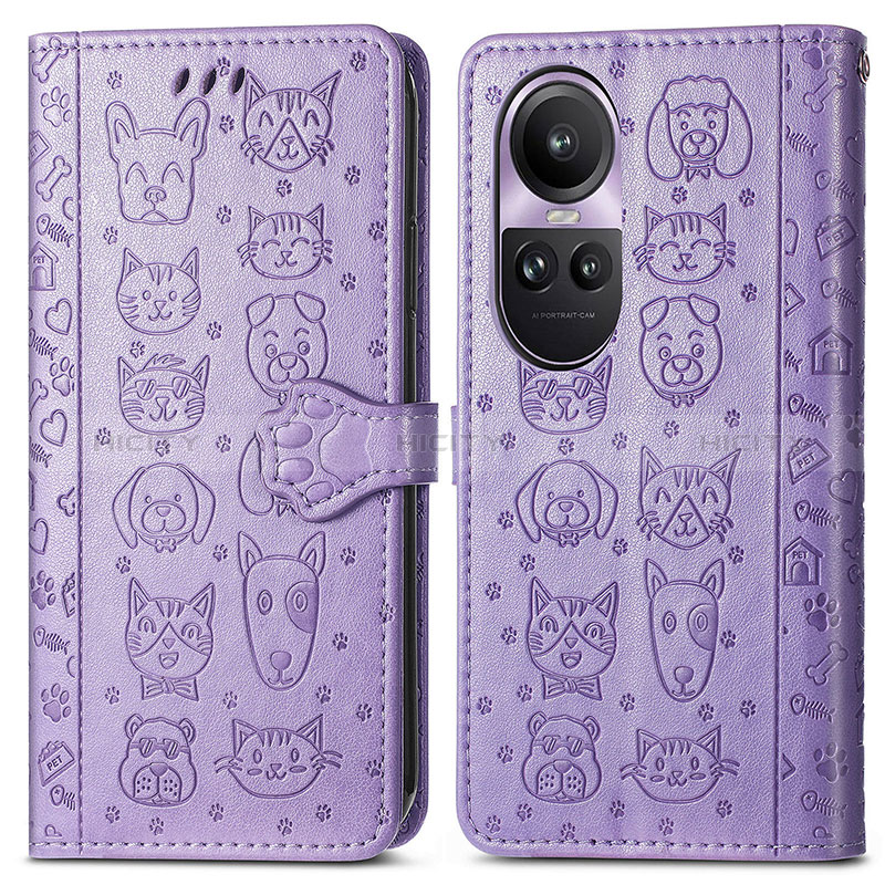 Coque Portefeuille Motif Fantaisie Livre Cuir Etui Clapet S03D pour Oppo Reno10 5G Violet Plus