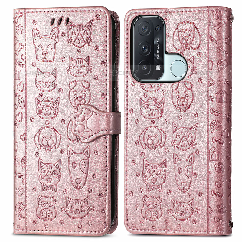 Coque Portefeuille Motif Fantaisie Livre Cuir Etui Clapet S03D pour Oppo Reno5 A Or Rose Plus