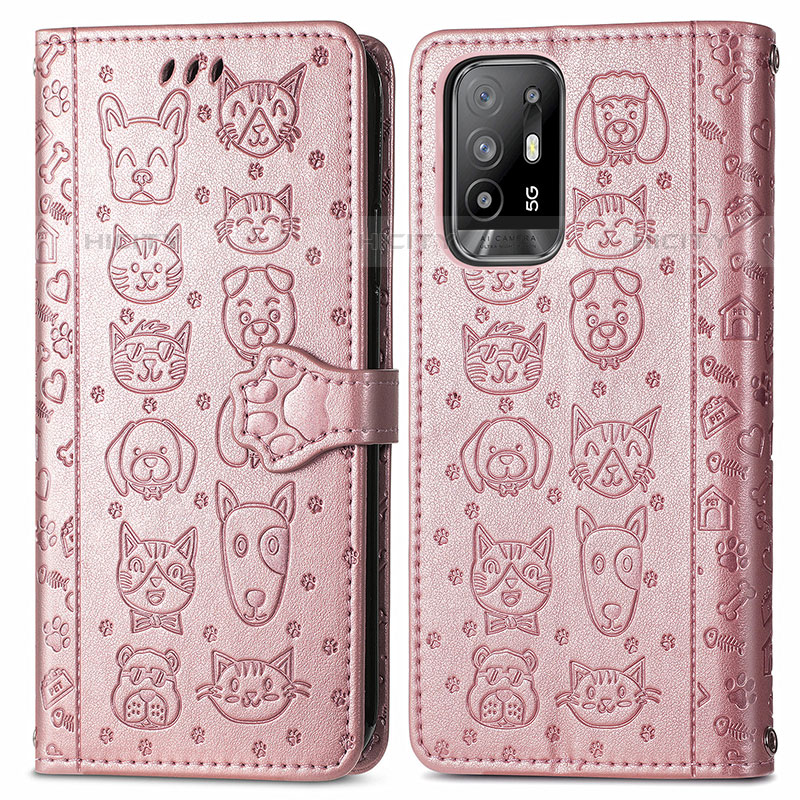 Coque Portefeuille Motif Fantaisie Livre Cuir Etui Clapet S03D pour Oppo Reno5 Z 5G Or Rose Plus