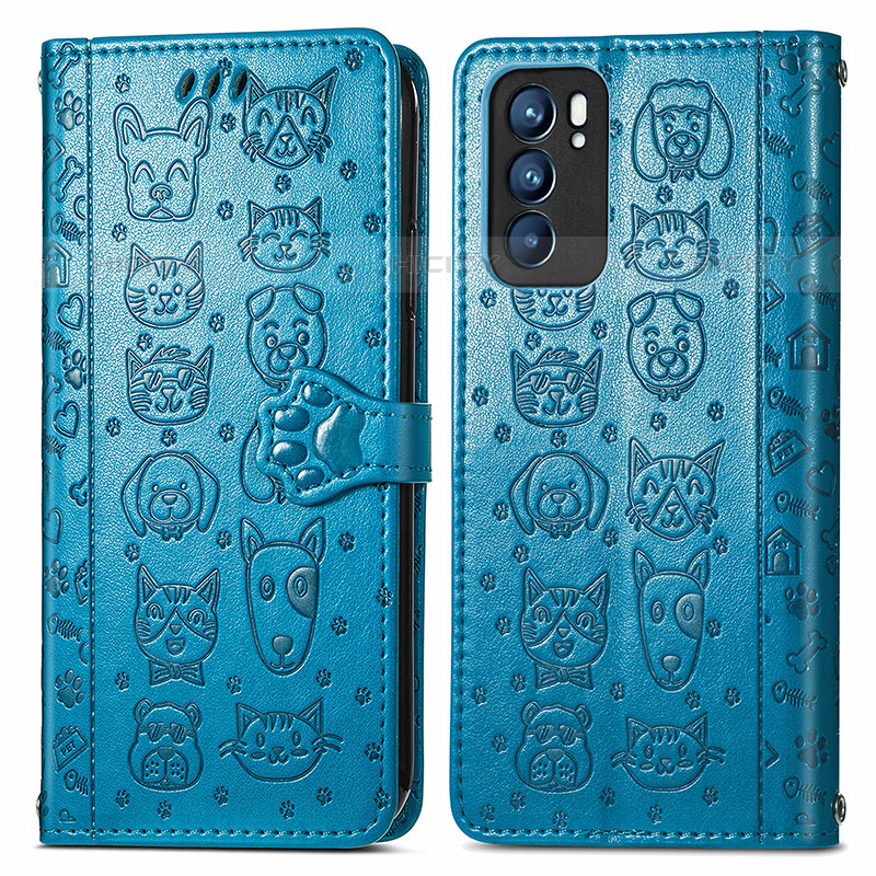 Coque Portefeuille Motif Fantaisie Livre Cuir Etui Clapet S03D pour Oppo Reno6 5G Bleu Plus