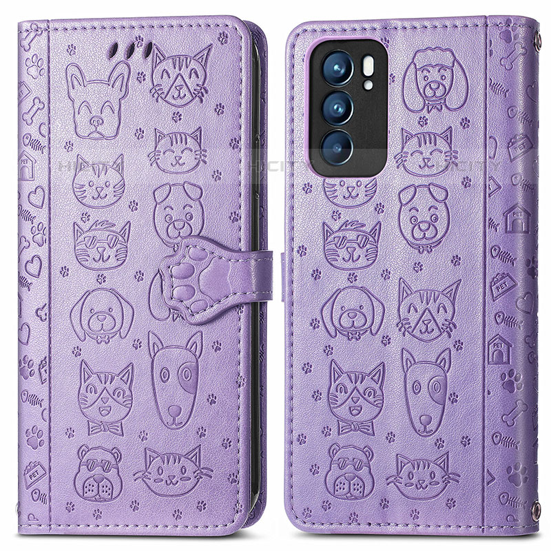 Coque Portefeuille Motif Fantaisie Livre Cuir Etui Clapet S03D pour Oppo Reno6 5G Violet Plus