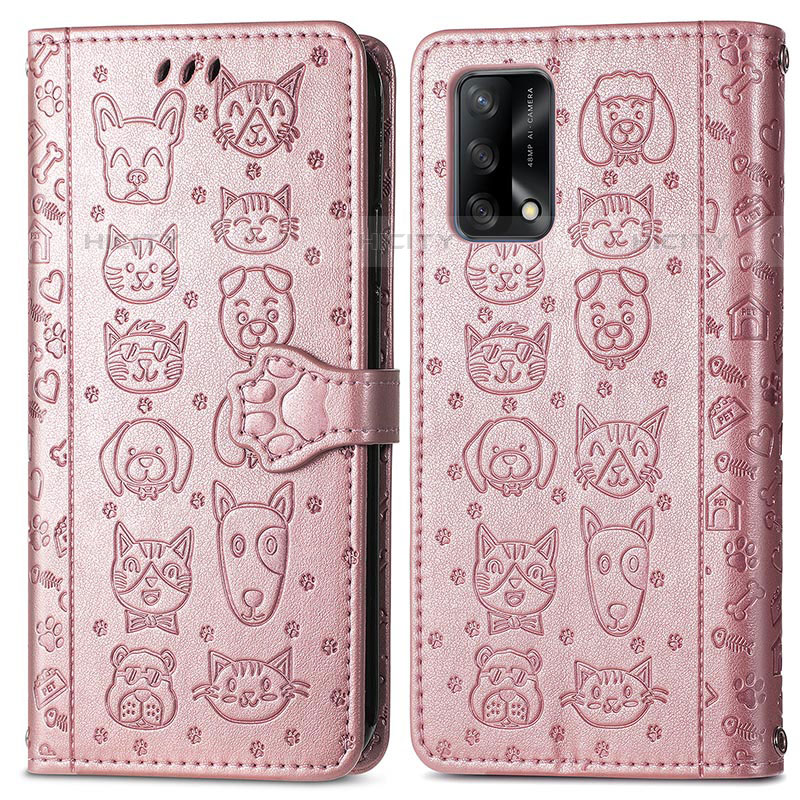 Coque Portefeuille Motif Fantaisie Livre Cuir Etui Clapet S03D pour Oppo Reno6 Lite Or Rose Plus