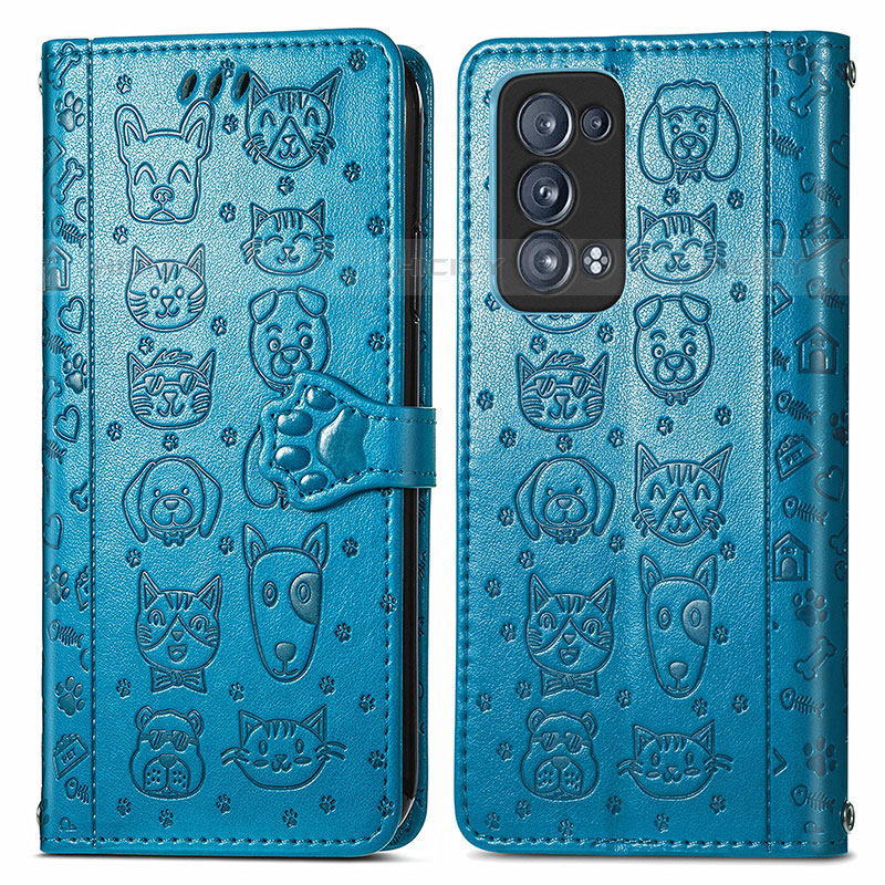 Coque Portefeuille Motif Fantaisie Livre Cuir Etui Clapet S03D pour Oppo Reno6 Pro 5G Bleu Plus