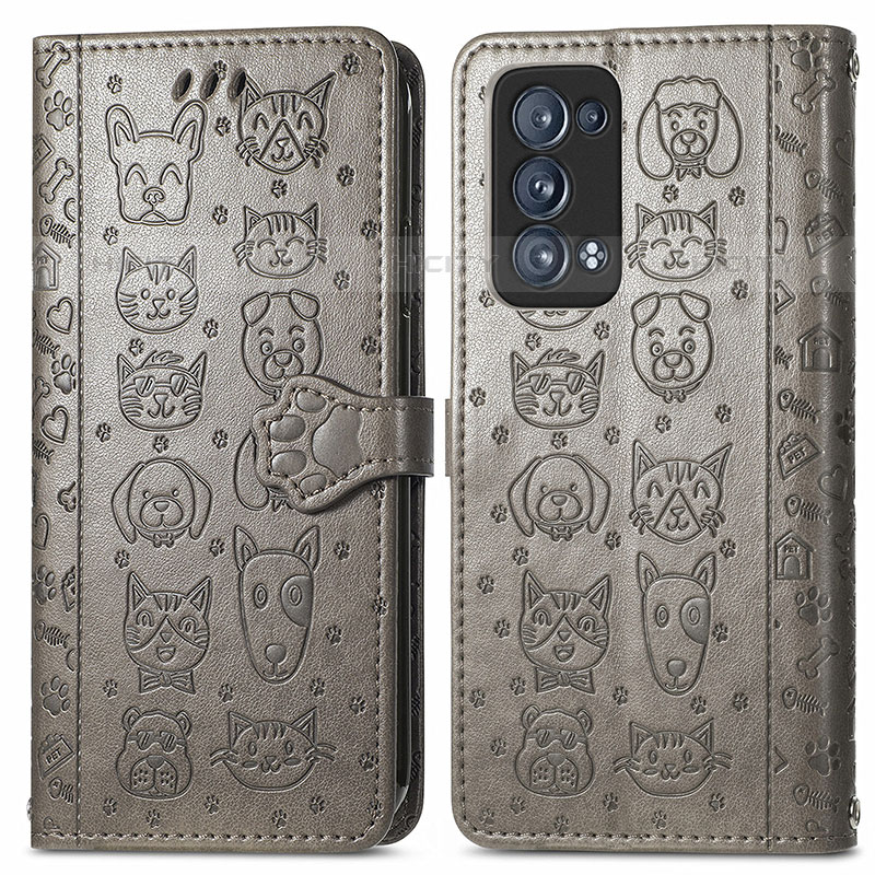 Coque Portefeuille Motif Fantaisie Livre Cuir Etui Clapet S03D pour Oppo Reno6 Pro 5G Gris Plus