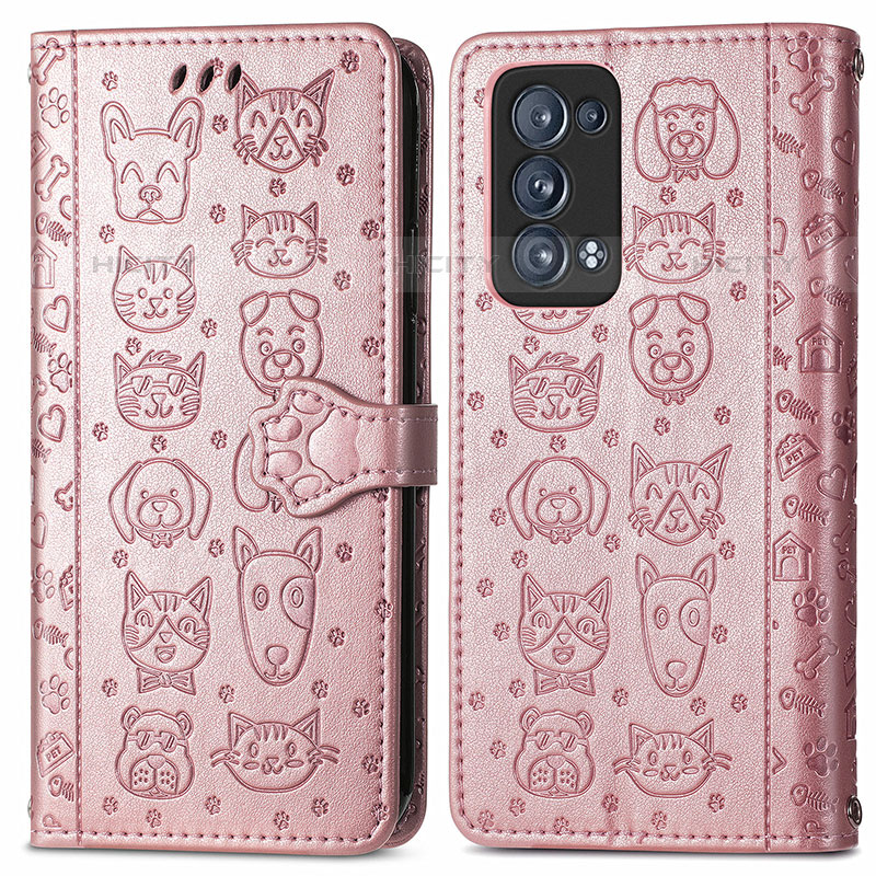 Coque Portefeuille Motif Fantaisie Livre Cuir Etui Clapet S03D pour Oppo Reno6 Pro 5G Or Rose Plus