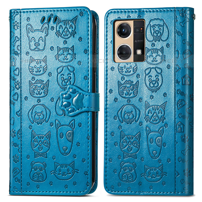 Coque Portefeuille Motif Fantaisie Livre Cuir Etui Clapet S03D pour Oppo Reno7 4G Bleu Plus