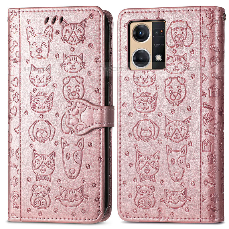 Coque Portefeuille Motif Fantaisie Livre Cuir Etui Clapet S03D pour Oppo Reno7 4G Or Rose Plus