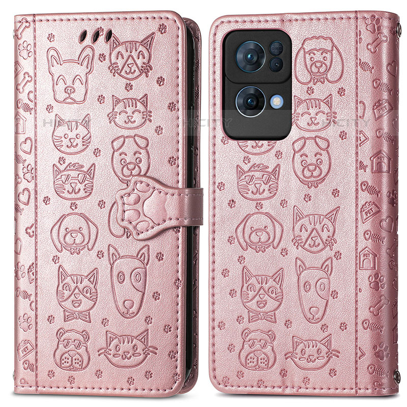 Coque Portefeuille Motif Fantaisie Livre Cuir Etui Clapet S03D pour Oppo Reno7 Pro 5G Or Rose Plus