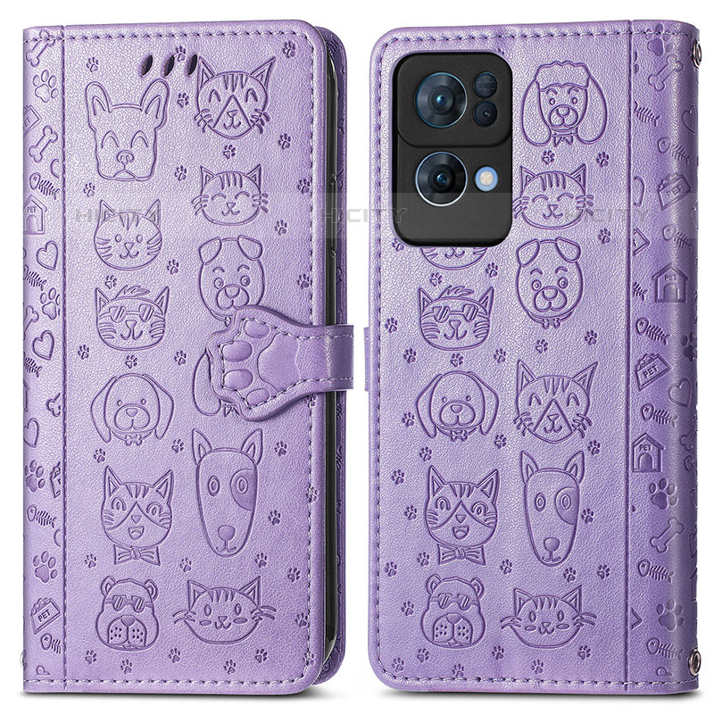 Coque Portefeuille Motif Fantaisie Livre Cuir Etui Clapet S03D pour Oppo Reno7 Pro 5G Violet Plus