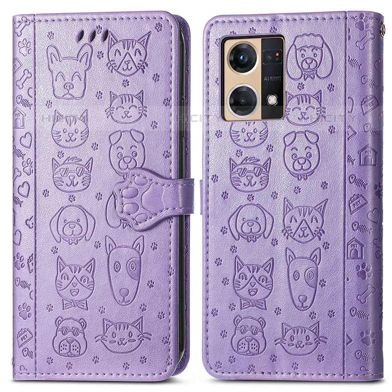 Coque Portefeuille Motif Fantaisie Livre Cuir Etui Clapet S03D pour Oppo Reno8 4G Violet Plus