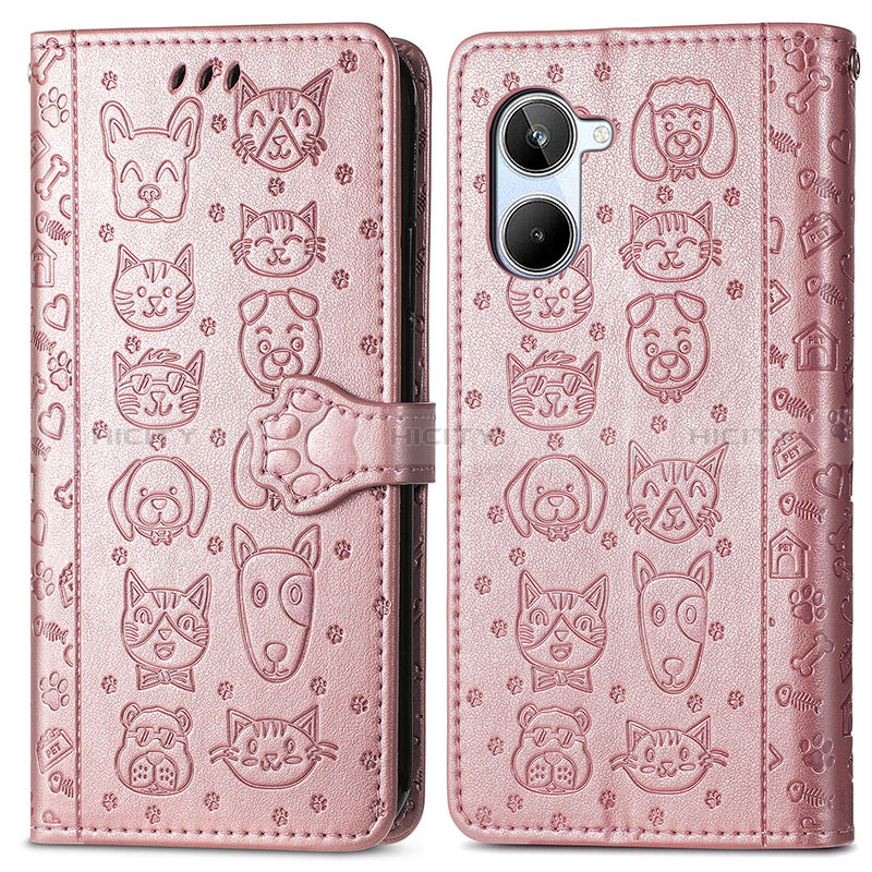 Coque Portefeuille Motif Fantaisie Livre Cuir Etui Clapet S03D pour Realme 10 Pro 5G Or Rose Plus