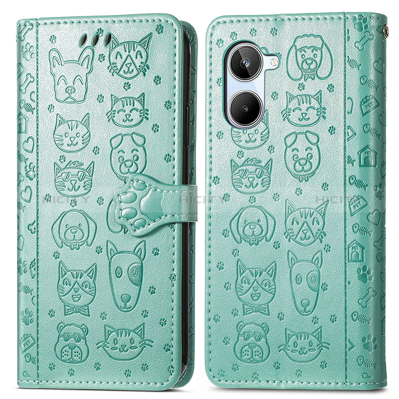 Coque Portefeuille Motif Fantaisie Livre Cuir Etui Clapet S03D pour Realme 10 Pro 5G Vert Plus