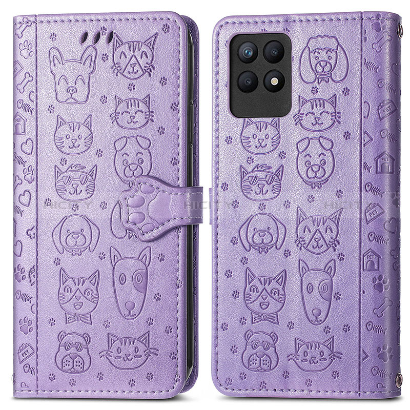 Coque Portefeuille Motif Fantaisie Livre Cuir Etui Clapet S03D pour Realme 8i Violet Plus