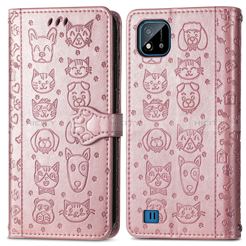 Coque Portefeuille Motif Fantaisie Livre Cuir Etui Clapet S03D pour Realme C11 (2021) Or Rose Plus