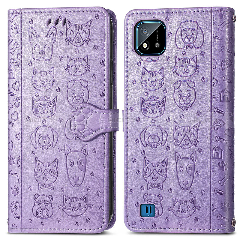 Coque Portefeuille Motif Fantaisie Livre Cuir Etui Clapet S03D pour Realme C11 (2021) Violet Plus