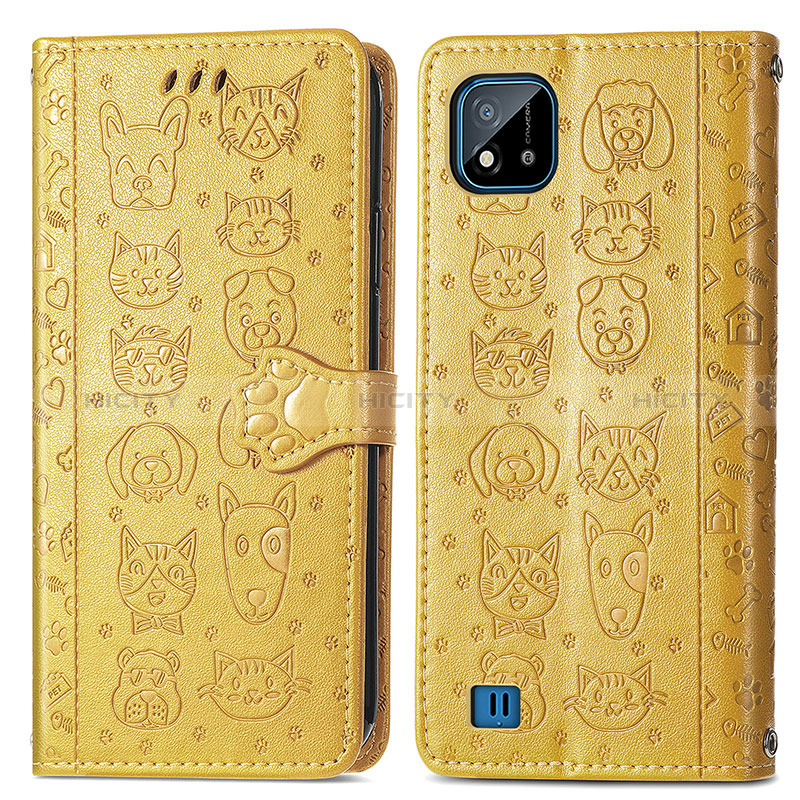 Coque Portefeuille Motif Fantaisie Livre Cuir Etui Clapet S03D pour Realme C20A Jaune Plus